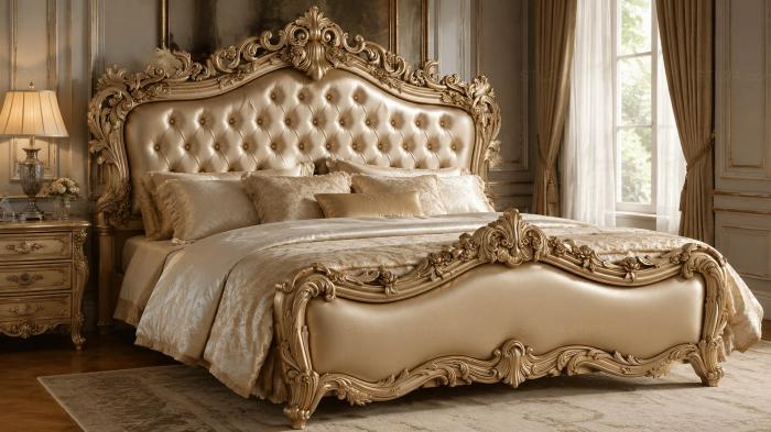 Set of furniture (Baroque bed with high carved headboard and button tie, KMB_0018-04) 3D models for cnc
