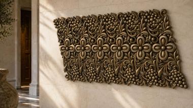 Church baguette Carved fragment with floral and grape ornaments and symmetrical composition 3d model