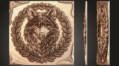 Fantasy and Fairy Tales Wolf with an oak wreath - heroism and endurance 3d model