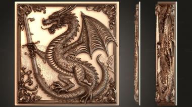 Fantasy and Fairy Tales Heraldic dragon with sword - shield of ancestors 3d model
