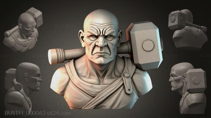 Бюсты фэнтези (Бюст воина с молотом, BUSTFI_000063) 3D модель для ЧПУ станка