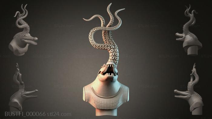 Бюсты фэнтези (Бюст крокодила с щупальцами, BUSTFI_000066) 3D модель для ЧПУ станка