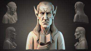 Fantasy busts Bust of an elf with a book 3d model