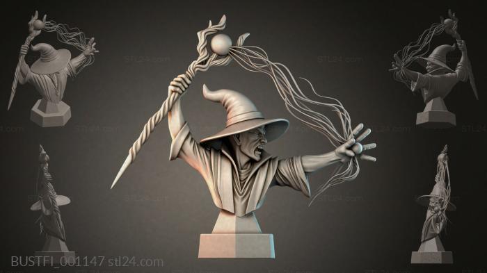 Бюсты фэнтези (Ведьма с посохом, BUSTFI_001147) 3D модель для ЧПУ станка