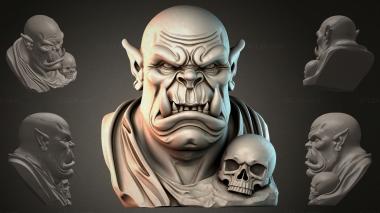 Fantasy busts Orc bust with skull 3d model