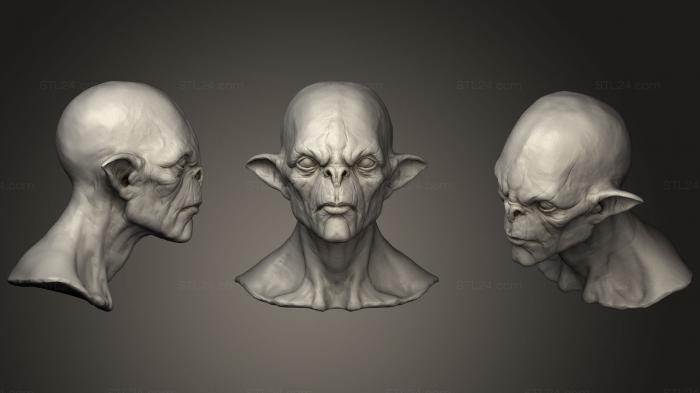 Бюсты монстры и герои (Скульптура Головы Инопланетянина 1, BUSTH_0468) 3D модель для ЧПУ станка