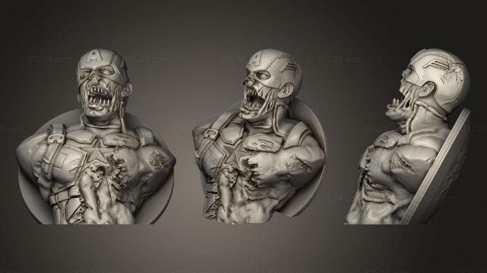 Бюсты монстры и герои (Капитан Америка Зомби, BUSTH_1072) 3D модель для ЧПУ станка
