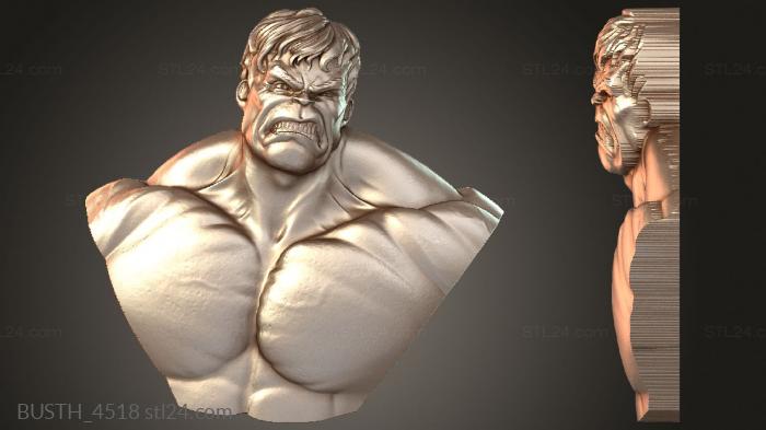 Бюсты монстры и герои (Бюст Халка, BUSTH_4518) 3D модель для ЧПУ станка