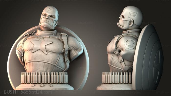 Бюсты монстры и герои (Бюст Капитана Америки супергерой, BUSTH_5855) 3D модель для ЧПУ станка