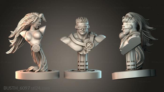 Бюсты монстры и герои (Джин Грей и Циклоп Бюст, BUSTH_6097) 3D модель для ЧПУ станка