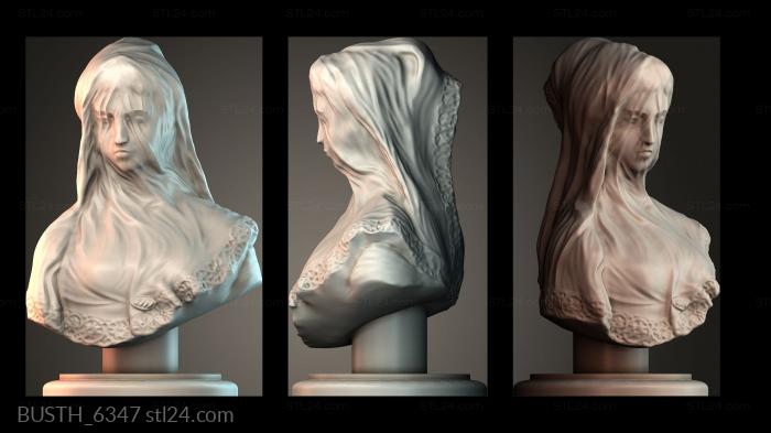 Бюсты монстры и герои (Бюст женщины в вуали, BUSTH_6347) 3D модель для ЧПУ станка