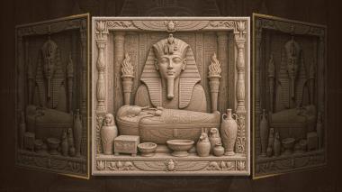 Panels Ancient Civilizations Tomb of the Pharaoh - stone mask and sarcophagus 3d model