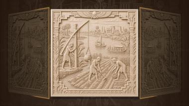 Panels Ancient Civilizations Nile and farmers - river flood and fields 3d model
