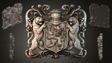 Fantasy coats of arms Heraldic shield with a lion and panthers 3d model