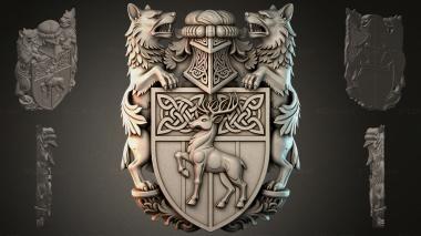Fantasy coats of arms Coat of arms with a deer and wolves 3d model
