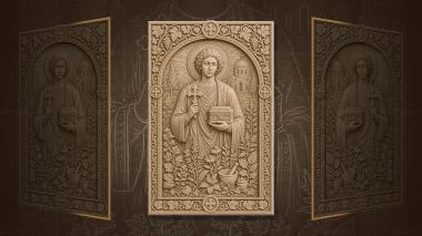 Orthodox icons and panels Holy Great Martyr Panteleimon - holy doctor and casket 3d model