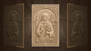 Orthodox icons and panels Saint Matrona of Moscow - saint with flowers and Moscow temple 3d model