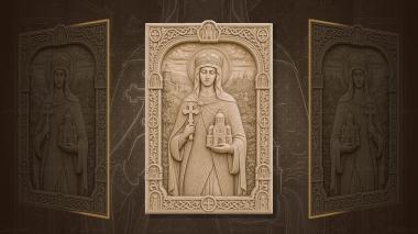 Orthodox icons and panels Saint Olga - princess with a cross and a temple 3d model