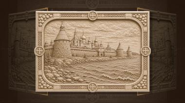 Orthodox icons and panels Solovetsky Monastery - fortress walls and the White Sea 3d model