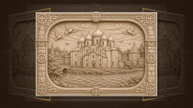 Orthodox icons and panels St. Sophia Cathedral of Novgorod - ancient temple and Volkhov 3d model