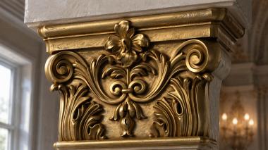 Chapiters Column capital with scrolls, flowers and acanthus leaves 3d model