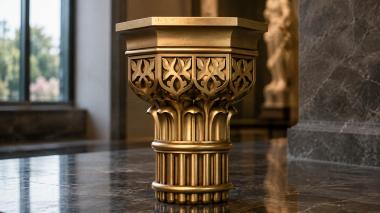 Chapiters Capital with hexagonal bowl and gothic plant pattern 3d model