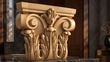 Chapiters Capital with scrolls and a flower in acanthus ornament 3d model