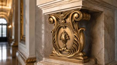 Chapiters Symmetrical capital with oval frame and plant ornament 3d model
