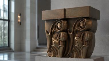 Chapiters Decorative capital with symmetrical swirls and stylized flora 3d model