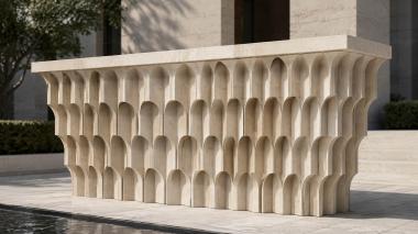 Chapiters Capital with geometric tiered ornament in the form of arches 3d model