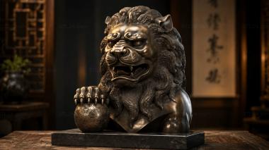 Lions Lions head with a paw on a ball 3d model