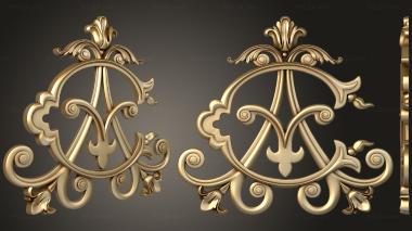 Onlays Symmetrical decorative monogram with plant ornament 3d model