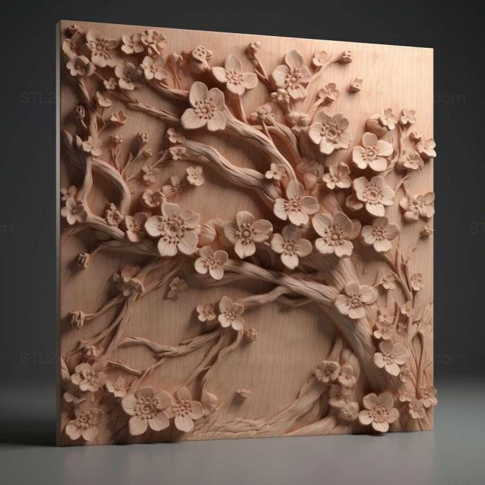 Patterns and decorations (st cherry blossoms 2, PATTERN_2050) 3D models for cnc