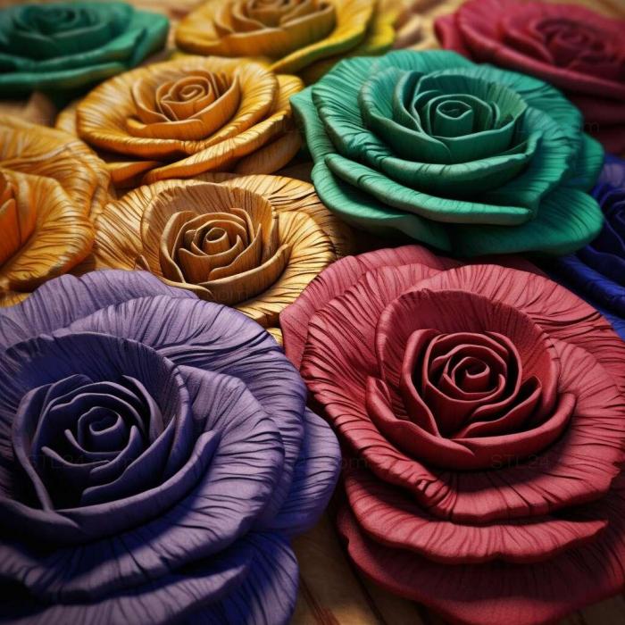 Patterns and decorations (St Rainbow roses 1, PATTERN_477) 3D models for cnc