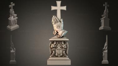 Памятники разные (Памятник с молящимися руками и крестом, PMI_011167) 3D модель для ЧПУ станка