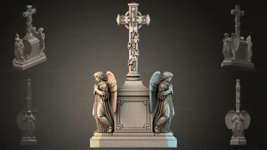 Памятники разные (Монумент с крестом и крылатыми ангелами, PMI_011204) 3D модель для ЧПУ станка