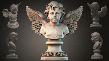 Памятники разные (Бюст ангела с крыльями на пьедестале, PMI_011227) 3D модель для ЧПУ станка