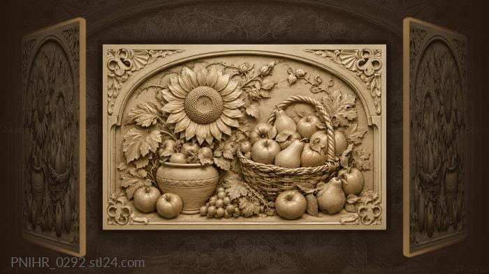 Подсолнух у корзины с яблоками