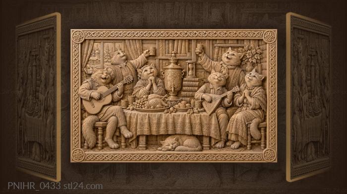 Коты празднуют чаепитие с самоваром
