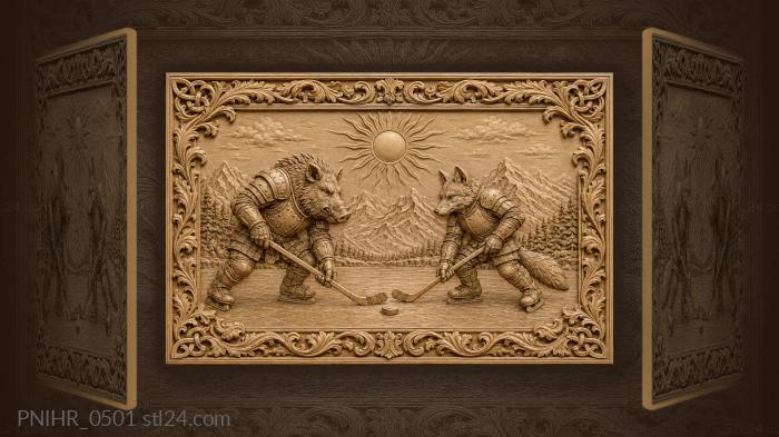 Лесные богатыри играют в хоккей