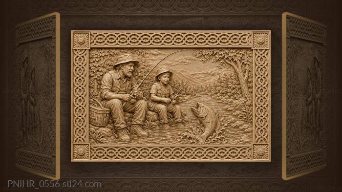 Narrative wall panels - Angler and son hook a leaping fish, PNIHR_0556 ...