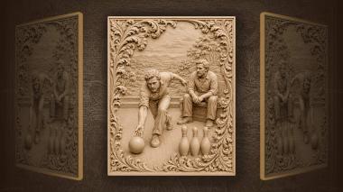 Narrative wall panels Bowling game men landscape background 3d model