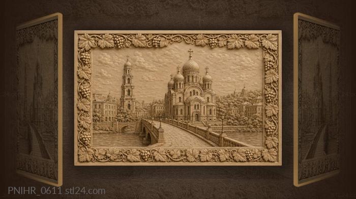 Город с храмом и виноградной лозой