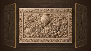 Narrative wall panels Abundant harvest fruits flowers vase 3d model