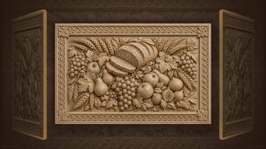 Narrative wall panels Abundance of fruits wheat and bread 3d model