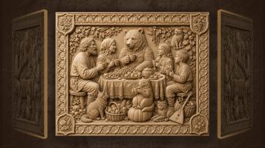 Narrative wall panels Bears tea party with guests 3d model