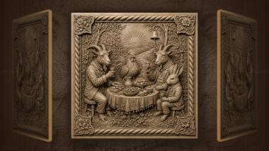 Narrative wall panels Animal feast under rising sun 3d model