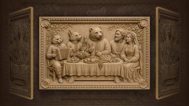 Narrative wall panels Animal wedding feast joyful celebration 3d model