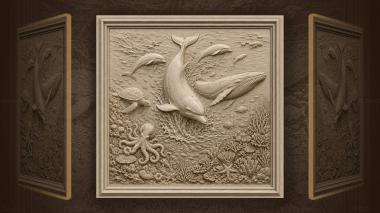 Narrative wall panels Dolphins whale ocean life play 3d model