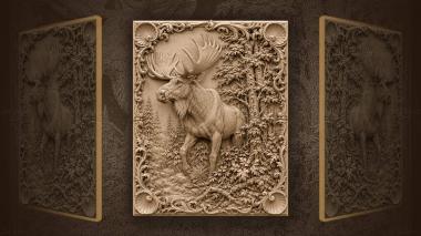 Narrative wall panels Moose standing in a thick forest 3d model